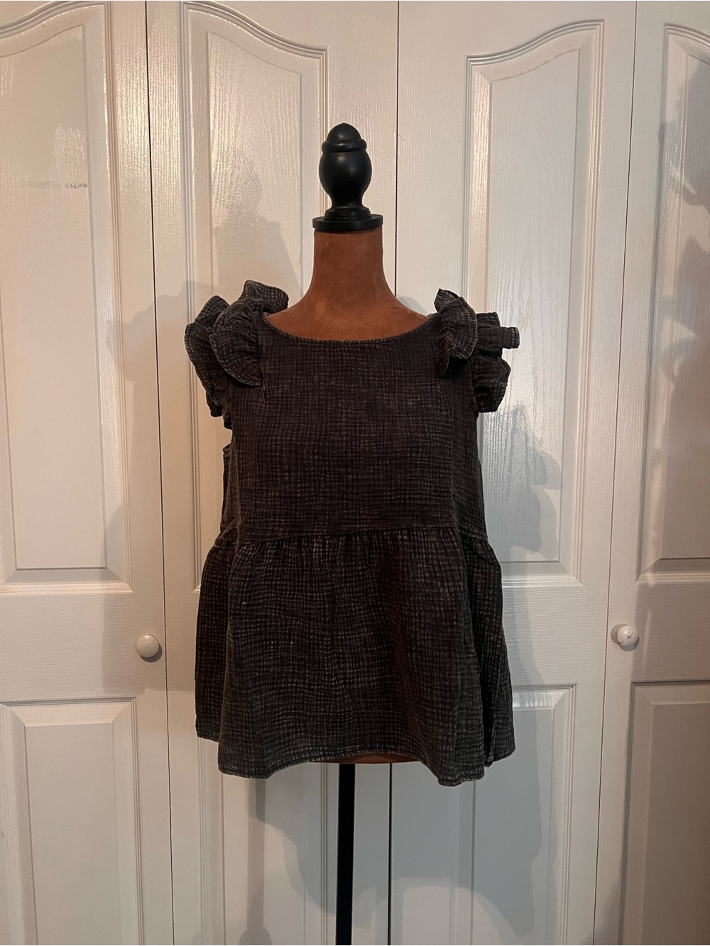 Zenana Cotton Double Gauze Ruffle Sleeve Babydoll Top Boho Cottagecore - Picture 2 of 8
